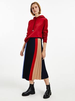 Tommy Hilfiger Colour-Blocked Pleated Crepe Midi Szoknya Női Kék | TH490IJF