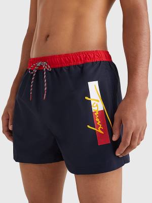 Tommy Hilfiger Colour-Blocked Rövid Length Shorts Fürdőruha Férfi Kék | TH137PYS