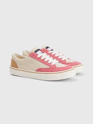 Tommy Hilfiger Colour-Blocked Velúr Low Top Tornacipő Női Bézs | TH204BEX