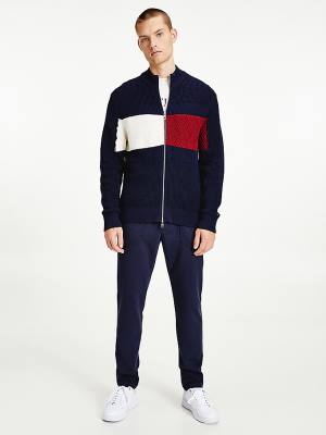 Tommy Hilfiger Colour-Blocked Zip-Thru Stripe Cardigan Pulóverek Férfi Kék | TH084RBU