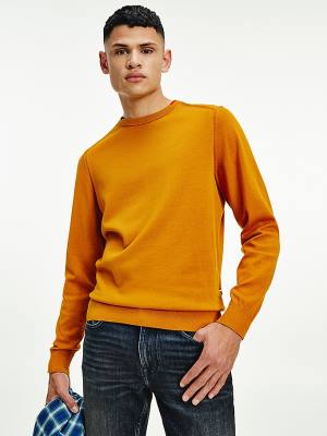 Tommy Hilfiger Contrast Detail Pima Pamut Jumper Pulóverek Férfi Arany | TH652HYW