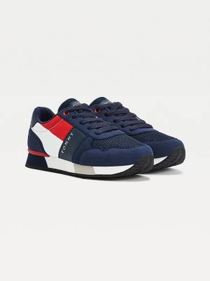 Tommy Hilfiger Contrast Panel Low-Top Csipke-Up Tornacipő Fiú Kék | TH086TDS