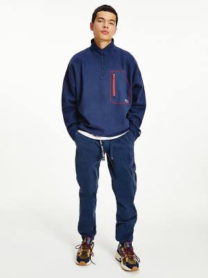 Tommy Hilfiger Contrast Pocket Half-Zip Pulóver Férfi Kék | TH402THY