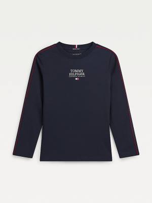 Tommy Hilfiger Contrast Tape Long Sleeve Póló Fiú Kék | TH016YBQ