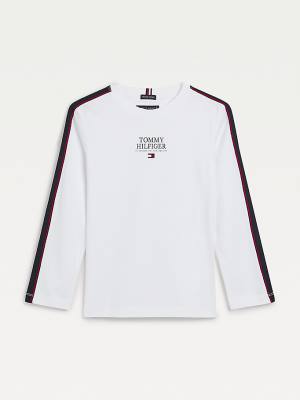 Tommy Hilfiger Contrast Tape Long Sleeve Póló Fiú Fehér | TH017EAJ