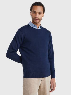 Tommy Hilfiger Crew Neck Jumper Pulóverek Férfi Kék | TH081YVK