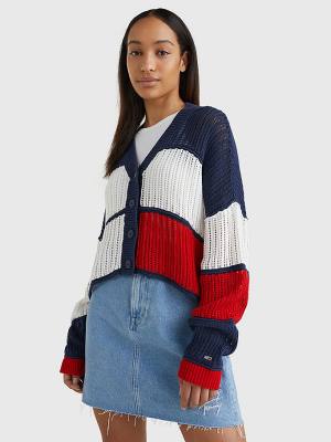 Tommy Hilfiger Cropped Colour-Blocked Cardigan Pulóverek Női Kék | TH723QLU