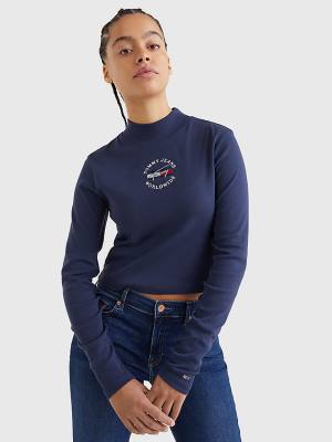 Tommy Hilfiger Cropped Fit Long Sleeve Póló Női Kék | TH752ULI