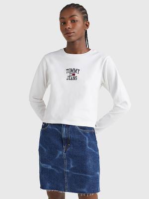 Tommy Hilfiger Cropped Logo Long Sleeve Póló Női Fehér | TH459BPC