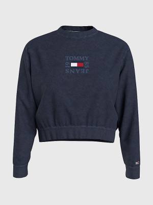 Tommy Hilfiger Cropped Logo Pulóver Női Kék | TH083ERP