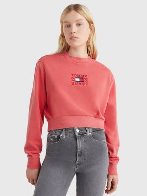 Tommy Hilfiger Cropped Logo Pulóver Női Piros | TH192AWH