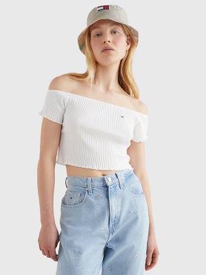 Tommy Hilfiger Cropped Off-The-Shoulder Póló Női Fehér | TH029XPY