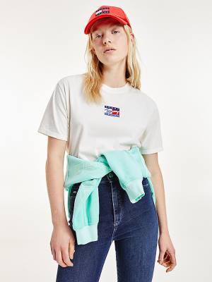 Tommy Hilfiger Cropped Pure Organic Pamut Logo Póló Női Fehér | TH953ABO