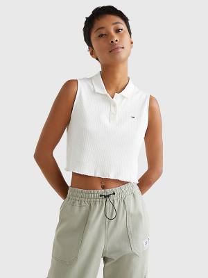 Tommy Hilfiger Cropped Ujjatlan Rib Póló Női Fehér | TH168CTS