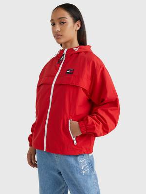 Tommy Hilfiger Csuklyás Chicago Windbreaker Kabát Női Piros | TH035XAF