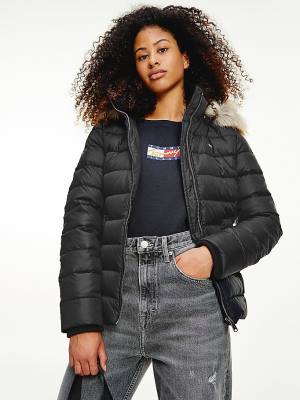 Tommy Hilfiger Csuklyás Down Kabát Női Fekete | TH962MDZ