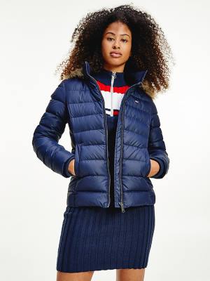 Tommy Hilfiger Csuklyás Down Kabát Női Kék | TH764MCZ