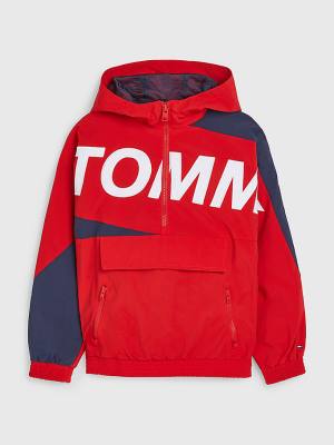 Tommy Hilfiger Csuklyás Logo Chicago Windbreaker Kabát Lány Piros | TH318SEM