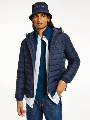 Tommy Hilfiger Csuklyás Tape Puffer Kabát Férfi Kék | TH190TGF