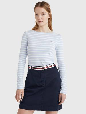 Tommy Hilfiger Csónak Neck Long Sleeve Skinny Póló Női Kék | TH714IPV