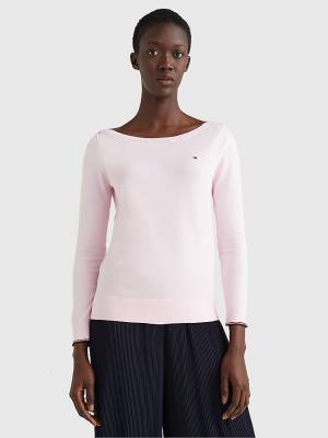 Tommy Hilfiger Csónak Neck Organic Pamut Jumper Pulóverek Női Rózsaszín | TH063CUV