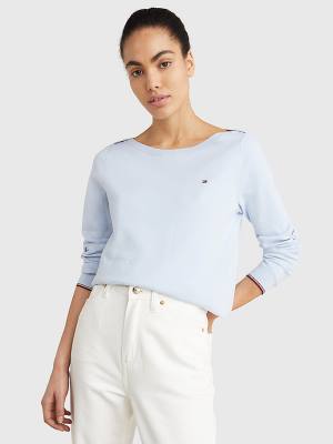 Tommy Hilfiger Csónak Neck Organic Pamut Jumper Pulóverek Női Kék | TH086OCN