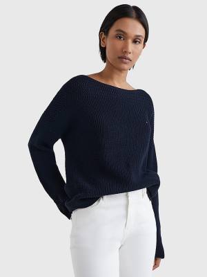 Tommy Hilfiger Csónak Neck Relaxed Fit Jumper Pulóverek Női Kék | TH047EHB