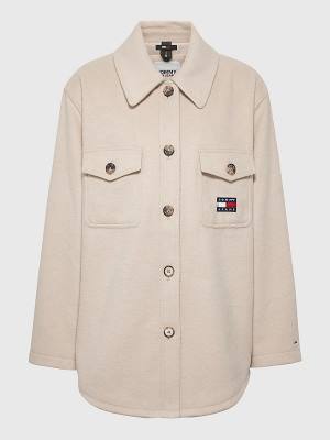 Tommy Hilfiger Curve Chest Pocket Shacket Kabát Női Bézs | TH451VUE