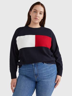 Tommy Hilfiger Curve Long-Sleeved Crew Neck Sweatshirt Pulóverek Női Kék | TH810WES