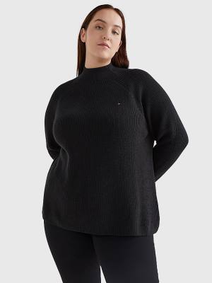 Tommy Hilfiger Curve Mock Turtleneck Organic Pamut Knit Jumper Pulóverek Női Fekete | TH649VIK