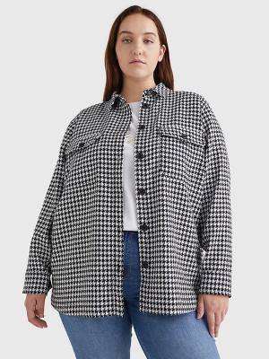 Tommy Hilfiger Curve Recycled Wool Flannel Houndstooth Shacket Kabát Női Kék | TH580RHV