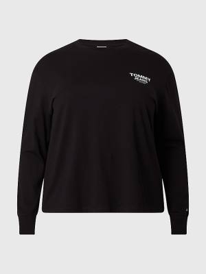 Tommy Hilfiger Curve Relaxed Cropped Long Sleeve Póló Női Fekete | TH195KON