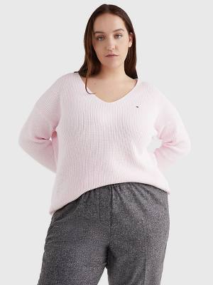 Tommy Hilfiger Curve Rib-Knit Organic Pamut Relaxed Fit Jumper Pulóverek Női Rózsaszín | TH528MQK