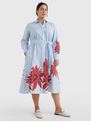 Tommy Hilfiger Curve Stripe Floral Print Midi Shirt Ruha Női Kék | TH249ZUD