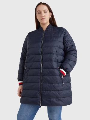 Tommy Hilfiger Curve TH Protect Filled Long Bomber Coat Kabát Női Kék | TH746FCV