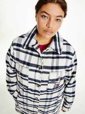 Tommy Hilfiger Curve Tommy Badge Check Shacket Kabát Női Bézs | TH197VRN