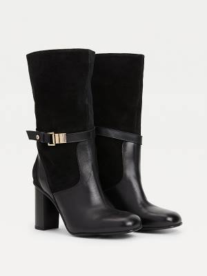 Tommy Hilfiger Elevated Bőr High Heel Bakancs Női Fekete | TH061YVX