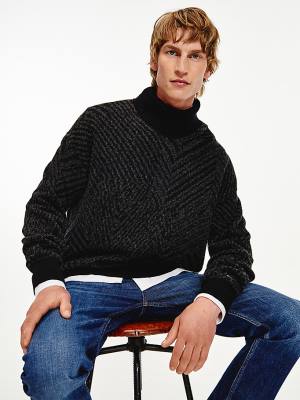 Tommy Hilfiger Elevated Herringbone Roll Neck Jumper Pulóverek Férfi Szürke | TH485GHN