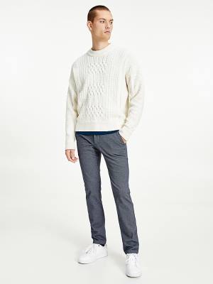 Tommy Hilfiger Elevated Oversized Signature Aran Jumper Pulóverek Férfi Fehér | TH953PZL