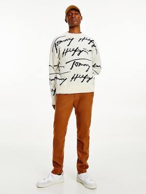 Tommy Hilfiger Elevated Signature Logo Jumper Pulóverek Férfi Fehér | TH385JEX