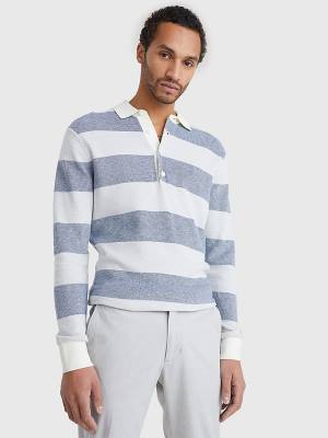 Tommy Hilfiger Elevated Stripe Rugby Shirt Pulóverek Férfi Szürke | TH578LCM