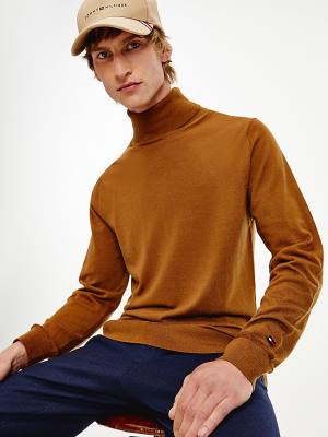 Tommy Hilfiger Elevated Wool Silk Roll Neck Jumper Pulóverek Férfi Barna | TH248LBM