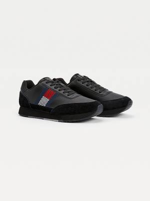 Tommy Hilfiger Essential Bőr Flag Runner Tornacipő Férfi Fekete | TH725DOR