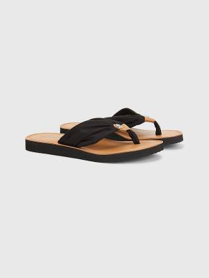 Tommy Hilfiger Essential Bőr Footbed Flip-Flops Szandál Női Fekete | TH508CFI