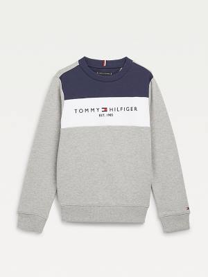 Tommy Hilfiger Essential Colour-Blocked Organic Pamut Pulóver Fiú Szürke | TH326AYE