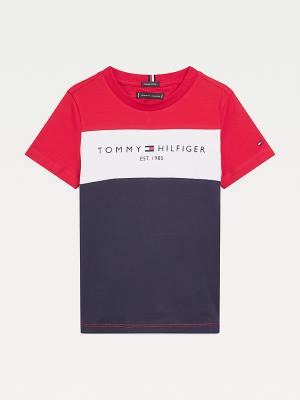 Tommy Hilfiger Essential Colour-Blocked Organic Pamut Póló Fiú Kék | TH654TEU