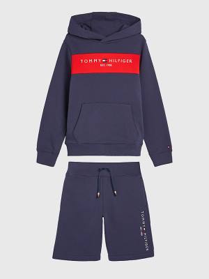 Tommy Hilfiger Essential Colour-Blocked And Shorts Set Kapucnis Pulóver Fiú Kék | TH798OJT