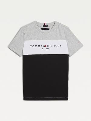 Tommy Hilfiger Essential Colour-Blocked Organic Pamut Póló Fiú Fekete | TH982YNP