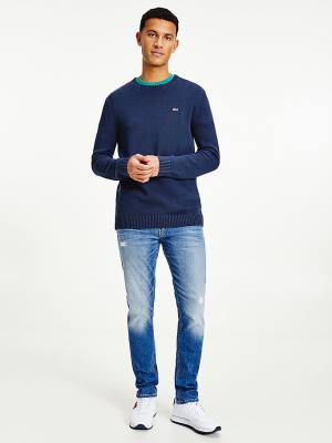 Tommy Hilfiger Essential Crew Neck Jumper Pulóverek Férfi Kék | TH753OJQ