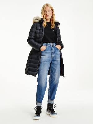 Tommy Hilfiger Essential Csuklyás Down Coat Kabát Női Fekete | TH072ENT